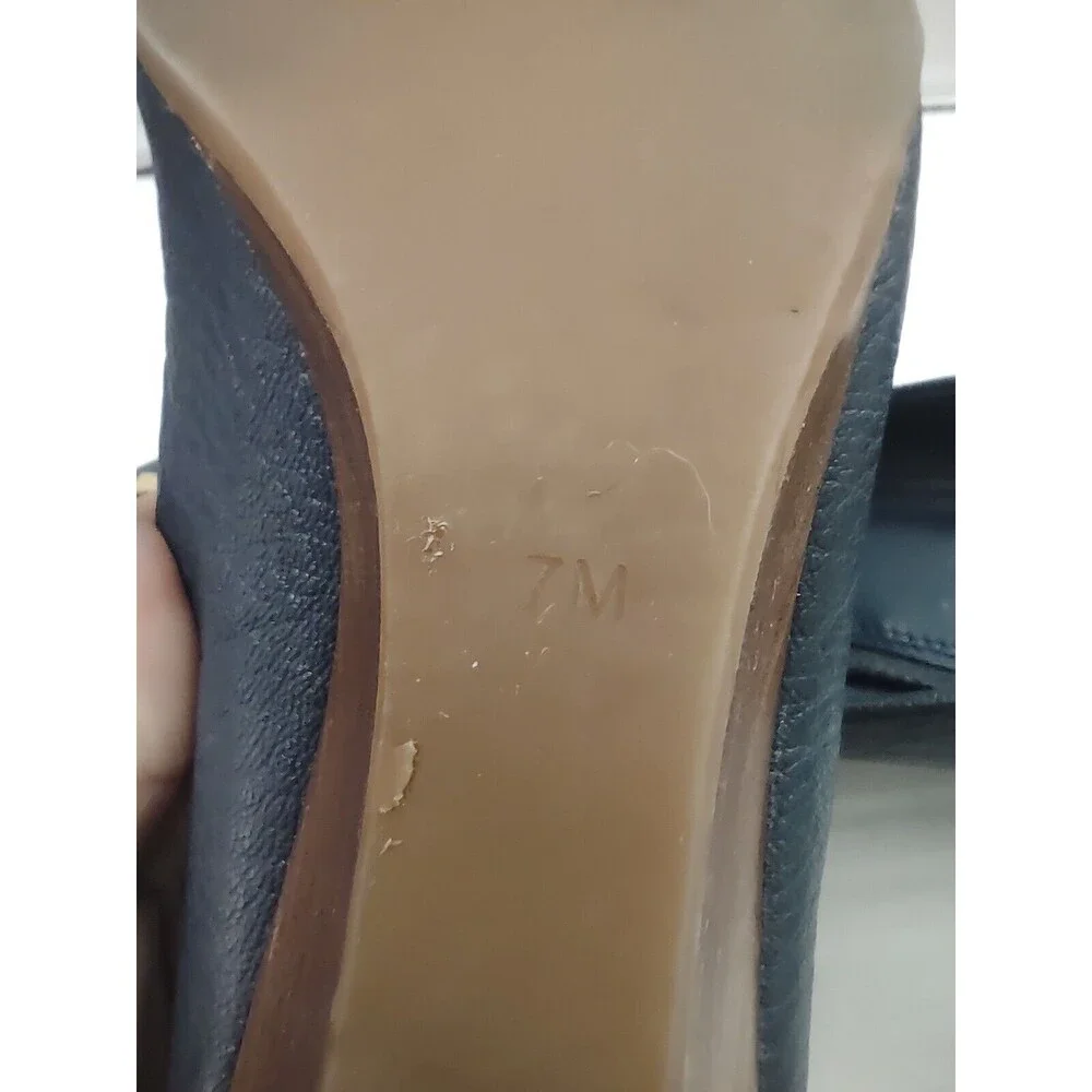 Tory Burch Size 7M Trudy Closed Toe Wedge Leather Crossgrain Navy - Picture 9 of 9